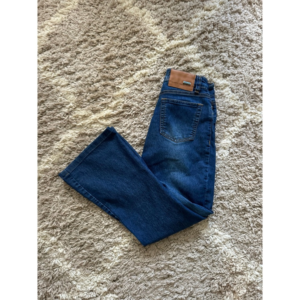 Magdal Dark Wash Flare Leg Jeans Mid Rise Denim Size 38 US 4-6 Bootcut Indigo - Picture 6 of 9